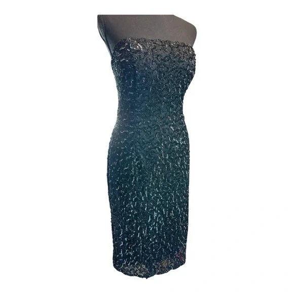 🎄Vintage Y2K Body by Victoria Secret MINI Sequin Dress strapless Black Size 12 - Picture 4 of 7
